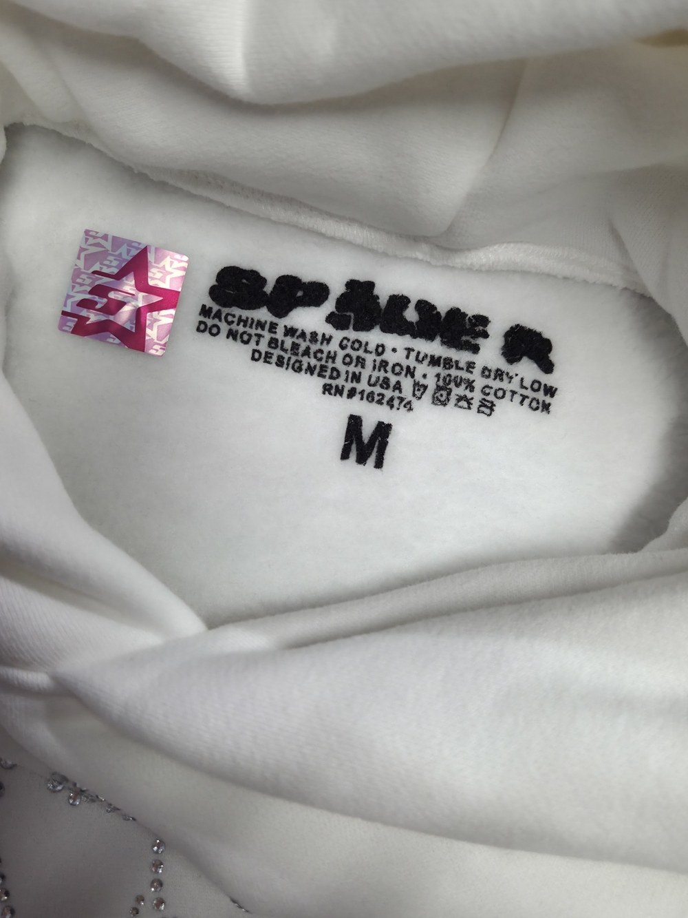 Sp5der Hoodie OG Rhinestone Mens White HD014 - Picture 7 of 8